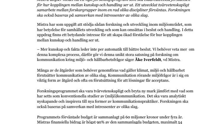 Utlysning - 54 MSEK till forskning om miljökommunikation