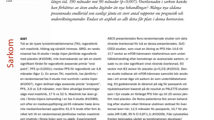 Överläkare Mikael Eriksson: Förseningar i sarkomvården kan kosta levnadsår, ASCO 2012