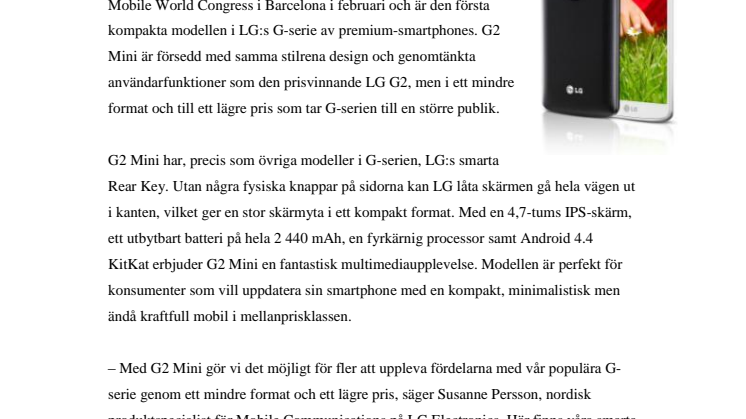 LG G2 MINI LANSERAS I SVERIGE – FÖRSTA MOBILEN MED NYA SKÄRMLÅSFUNKTIONEN KNOCK CODE