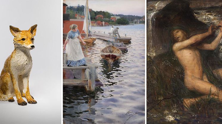 Frida Fjellman, Fox; Anders Zorn, Lapping Waves; Ernst Josephson, The Water Sprite. Photo: Nationalmuseum and The National Gallery of Denmark.