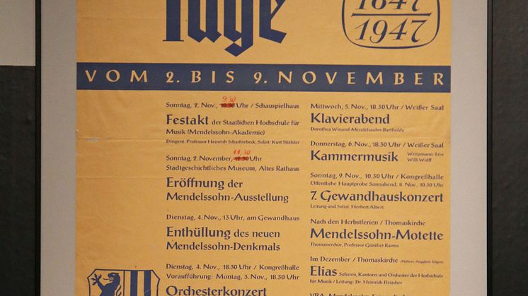 Plakat für die "Mendelssohn Tage" vom 2. bis 9. November 1947