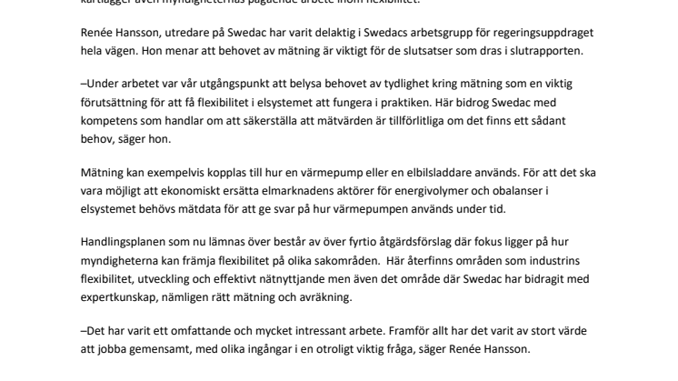 Åtgärdsförslag för ett flexibelt elsystem överlämnade till regeringen