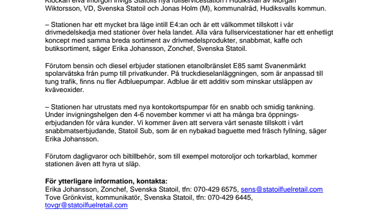 Statoil inviger ny fullservicestation i Hudiksvall