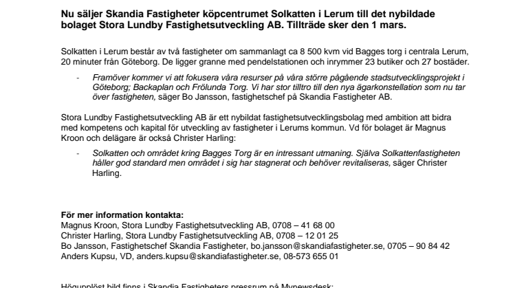 Skandia Fastigheter säljer Solkatten i Lerum