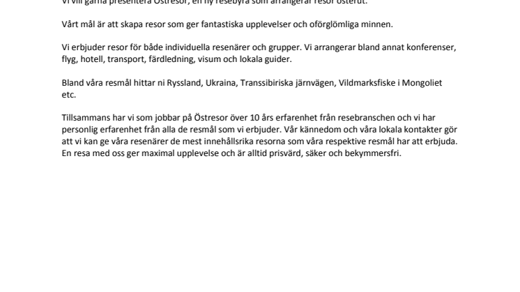 Östresor, en ny resebyrå som arrangerar resor österut