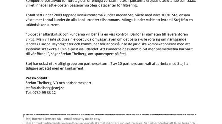 Svenska Stej dominerar antispam i molnet