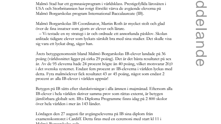 Bästa resultatet på sex år för Borgarskolans IB-elever