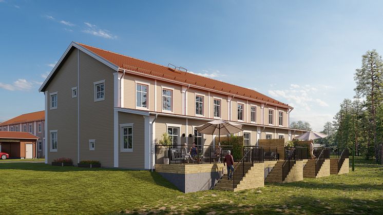 Ett av de radhus som OBOS bygger i Marieberg, Kristinehamn. Foto: 3D Nord Visualisering