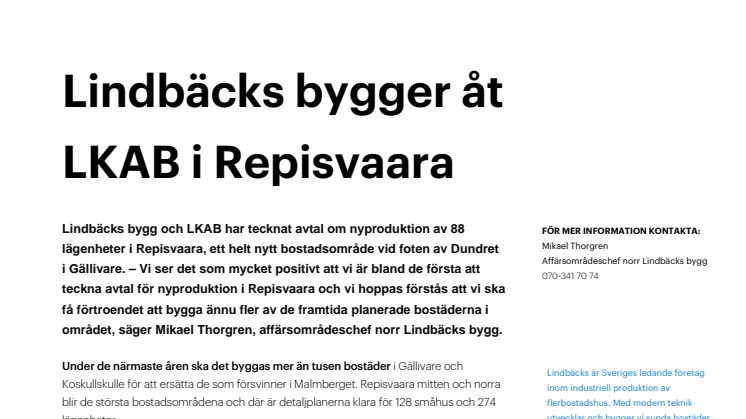 Lindbäcks bygger åt LKAB i Repisvaara