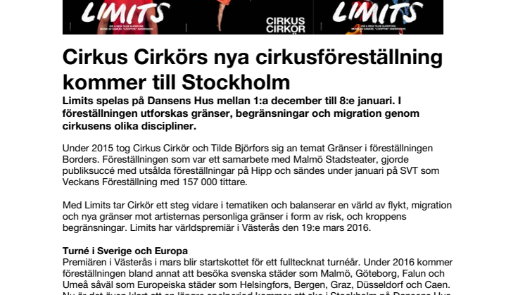 Cirkus Cirkörs nya cirkusföreställning kommer till Stockholm