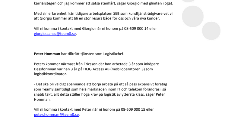 Team8 växer med nya medarbetare
