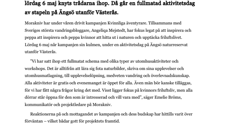 Morakniv anordnar aktivitetsdag med fokus på kvinnor och friluftsliv