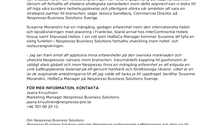 Nespresso Business Solutions rekryterar en HoReCa Manager