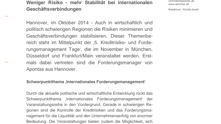 5. Kreditrisiko- und  Forderungsmanagement Tage: Weniger Risiko - mehr Stabilität bei internationalen Geschäftsverbindungen