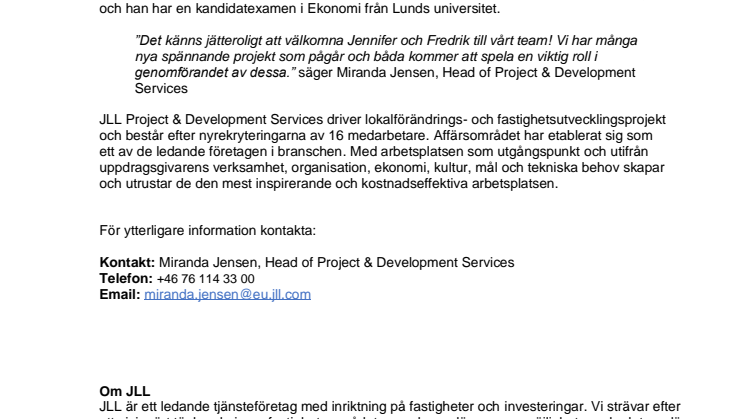 JLLs projektverksamhet växer 