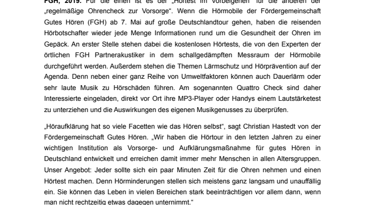Hörtest to go – Im Mai startet wieder die große Hörtour der Fördergemeinschaft Gutes Hören