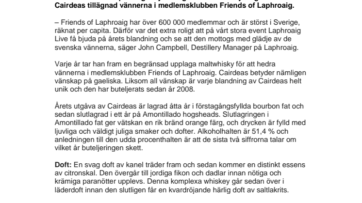 Laphroaig lanserar ny whisky för att hedra sina medlemmar