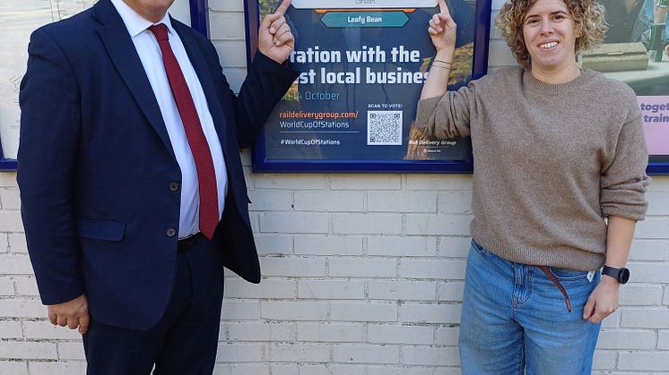 Leafy Bean owner Laura Monk and MP Bambos Charalambous is hoping passengers will vote for the Bowes Park