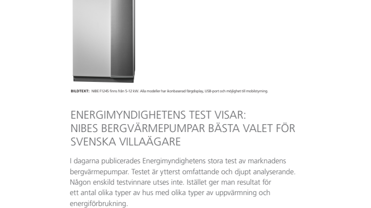 Energimyndighetens test visar: NIBEs bergvärmepumpar bästa valet för svenska villaägare