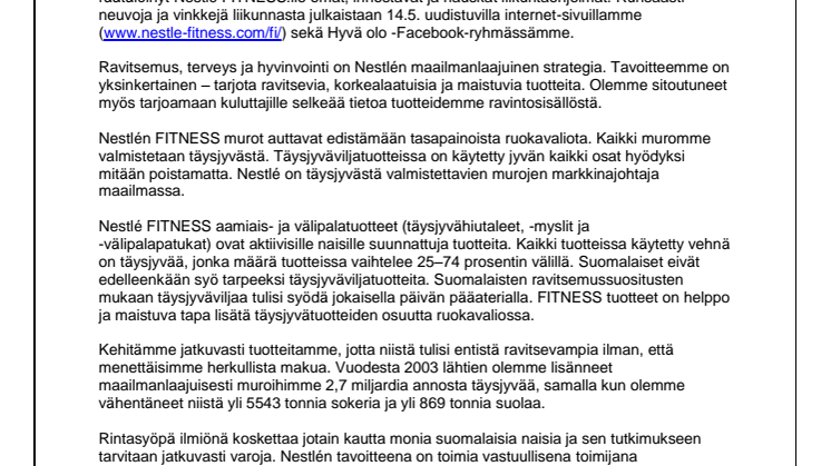 Nestlé FITNESS pääyhteistyökumppanina Roosa nauha -kampanjassa