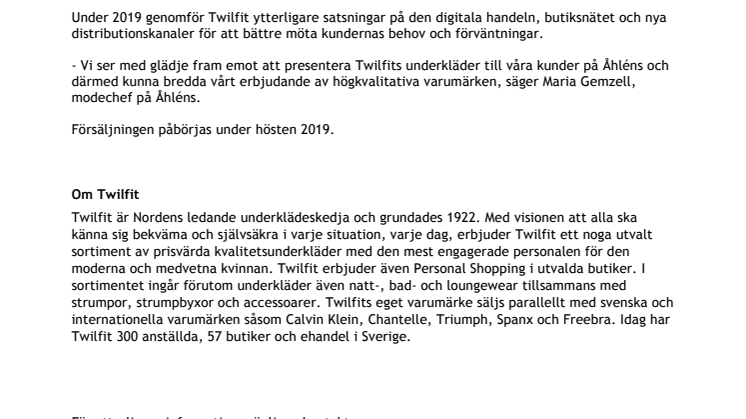Twilfit till Åhléns – breddar målgrupp med nytt samarbete