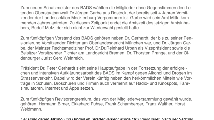 BADS-Präsident Dr. Peter Gerhardt wiedergewählt
