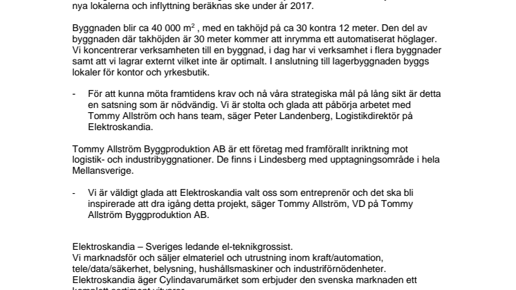 Elektroskandia Sverige AB bygger nytt logistikcenter i Örebro