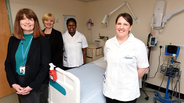 L-R - Debbie Reape and Dr Alison Machin with students Ogechi Okore and Jenni Thompson