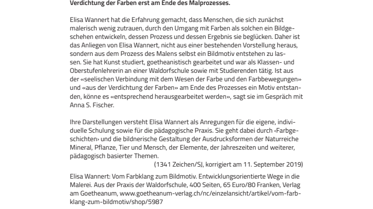Ermutigung zu selbständig schöpferischem Malen. ​Elisa Wannerts Buch ‹Vom Farbklang zum Bildmotiv›