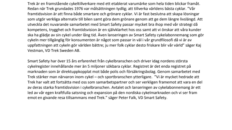 Smart Safety tecknar avtal med Trek