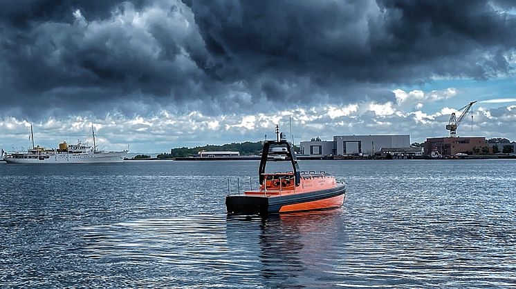 The Sounder USV from Kongsberg Maritime, first USV to be delivered to the fishing industry, on sea trials in Horten Harbour