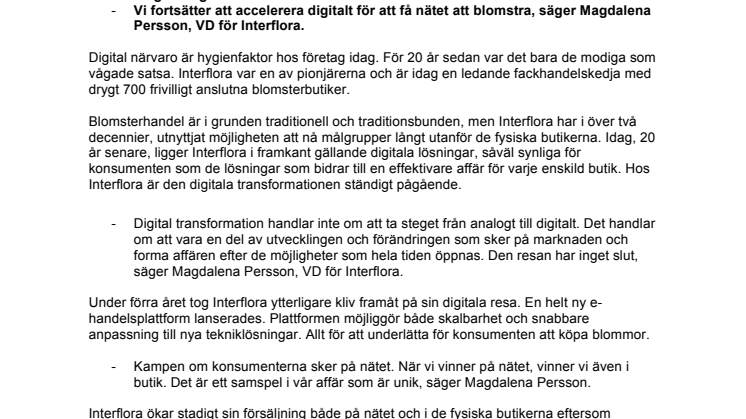 Interflora firar 20 år på nätet och fortsätter storsatsa digitalt