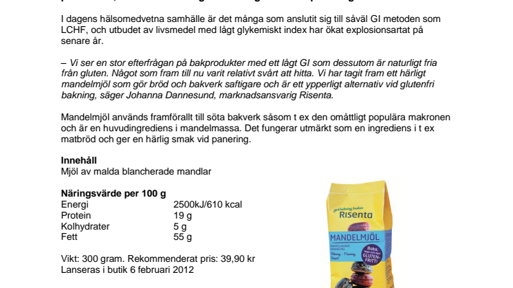 Risenta lanserar Mandelmjöl