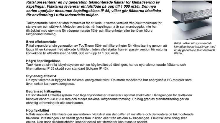 Rittals nya takmonterade fläktar ger högre luftflöde och kapslingsklass