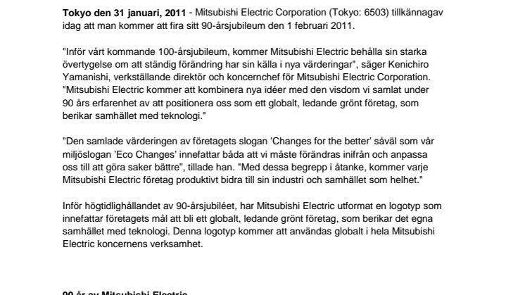 Mitsubishi Electric firar 90-årsjubileum