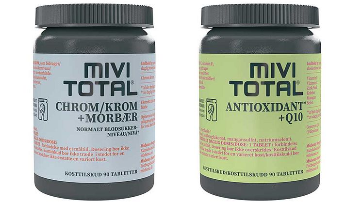 Nye kosttilskud fra Mivitotal: Krom + Morbær for stabilt blodsukkerniveau samt Antioxidant + Q10.