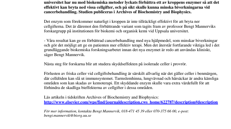 Enzym kan skydda mot biverkningar vid cancerbehandling