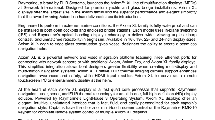 Raymarine: Raymarine Launches it New Flagship Axiom XL Multifunction Displays