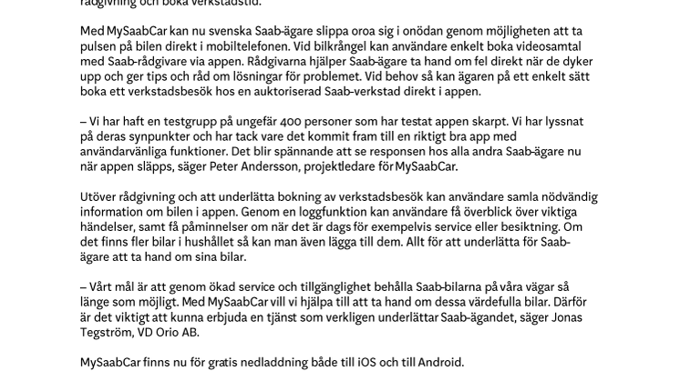 Ny mobilapp tar hand om din Saab-bil