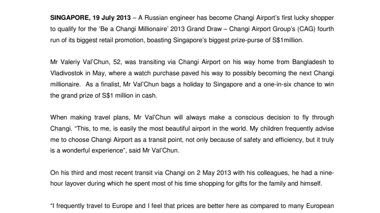 ANNOUNCING: Changi Airport’s FIRST 2013 millionaire potential