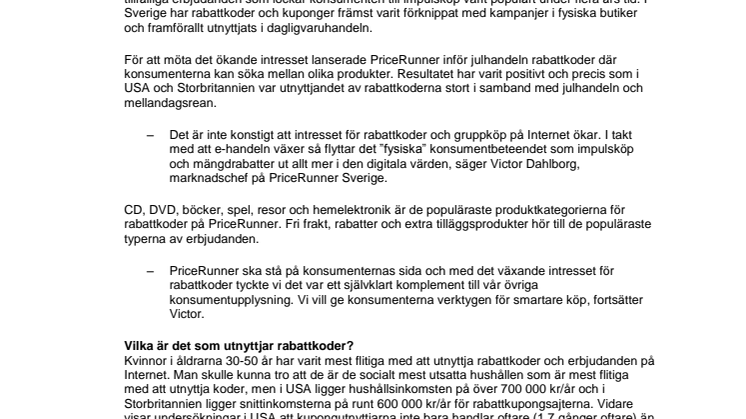 Rabattkod på Internet går hem hos svenska konsumenter