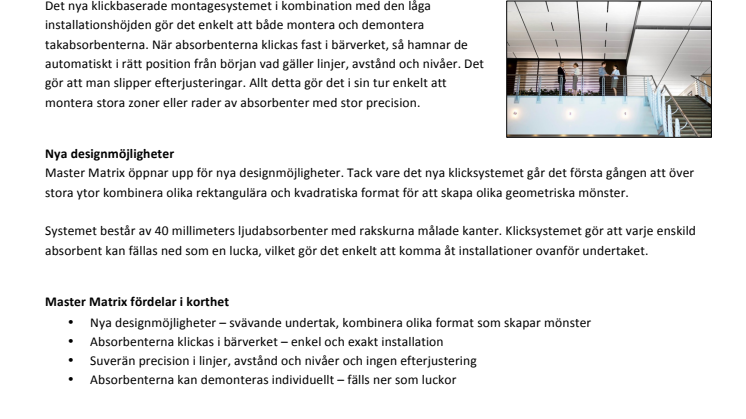 Master Matrix - svävande akustiktak för stora ytor