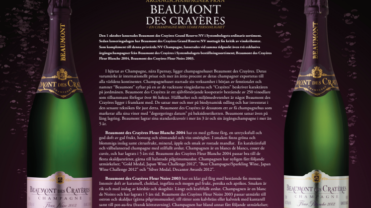Premiär för exklusiva årgångschampagner från Beaumont des Crayères