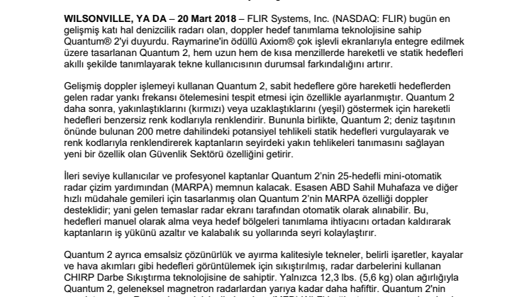 Raymarine: FLIR Doppler Teknolojisine Sahip Raymarine Quantum 2 CHIRP Radar'ı Duyurdu 
