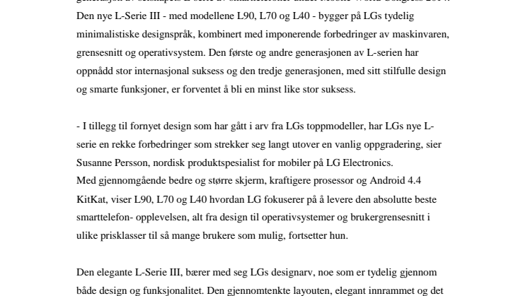 TREDJE GENERASJON AV LGs L-SERIE DEBUTERER PÅ MOBILE WORLD CONGRESS