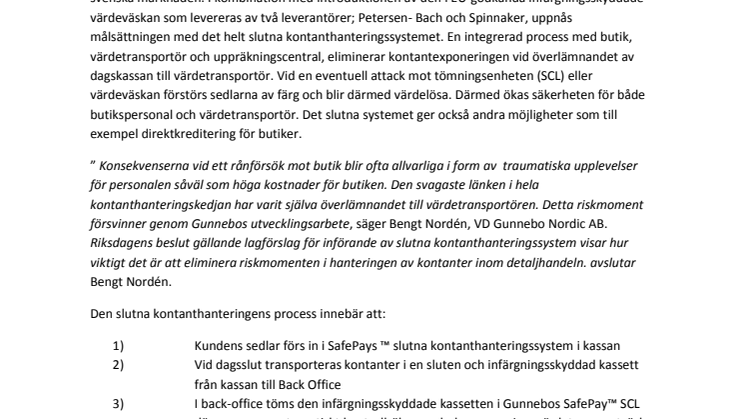 Gunnebo lanserar sluten kontanthantering från kassa till uppräkningscentral