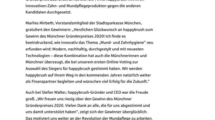 happybrush ist der Gewinner des Münchner Gründerpreises 2020!