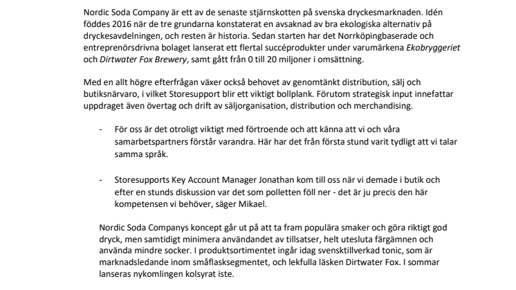 Nordic Soda och Storesupport ingår långsiktigt samarbete