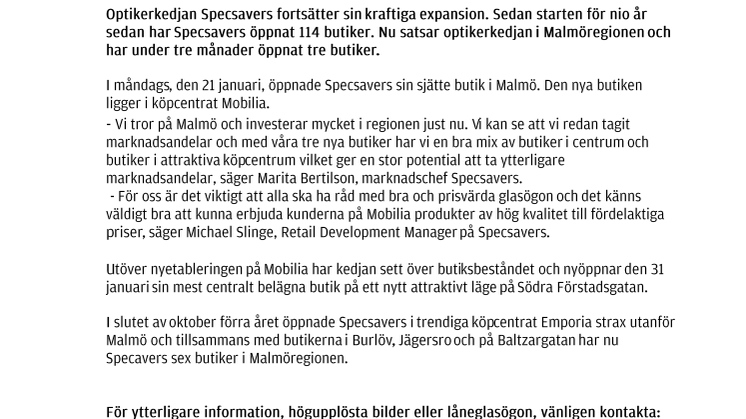 Specsavers satsar i Malmö - tre nya butiker på drygt tre månader