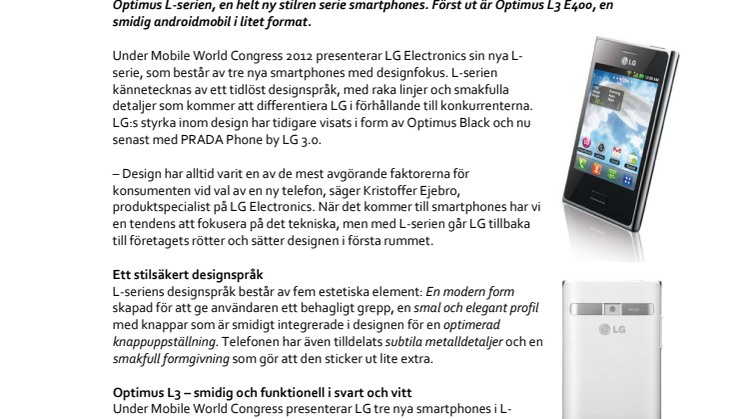 LG presenterar ny designserie av mobiltelefoner